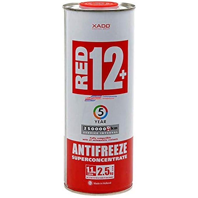 Xado ANTIFREEZE RED 12+ (SUPER CONCENTRATED RADIATOR COOLANT WITH WATER MIXING RATIO OF (1 PART COOLANT WITH 2.5 PARTS WATER) - 1L CAN WITH CERAMIC METAL CONDITIONER REVITILIZANT (RED) - Image 1